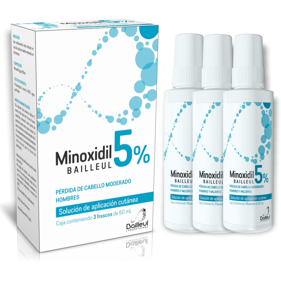 Minoxidil 5% 3 frascos x60 ml